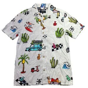 Roark Camp Shirt Graphic Print Short Sleeve Classic Fit Sz S All Over Print Boho